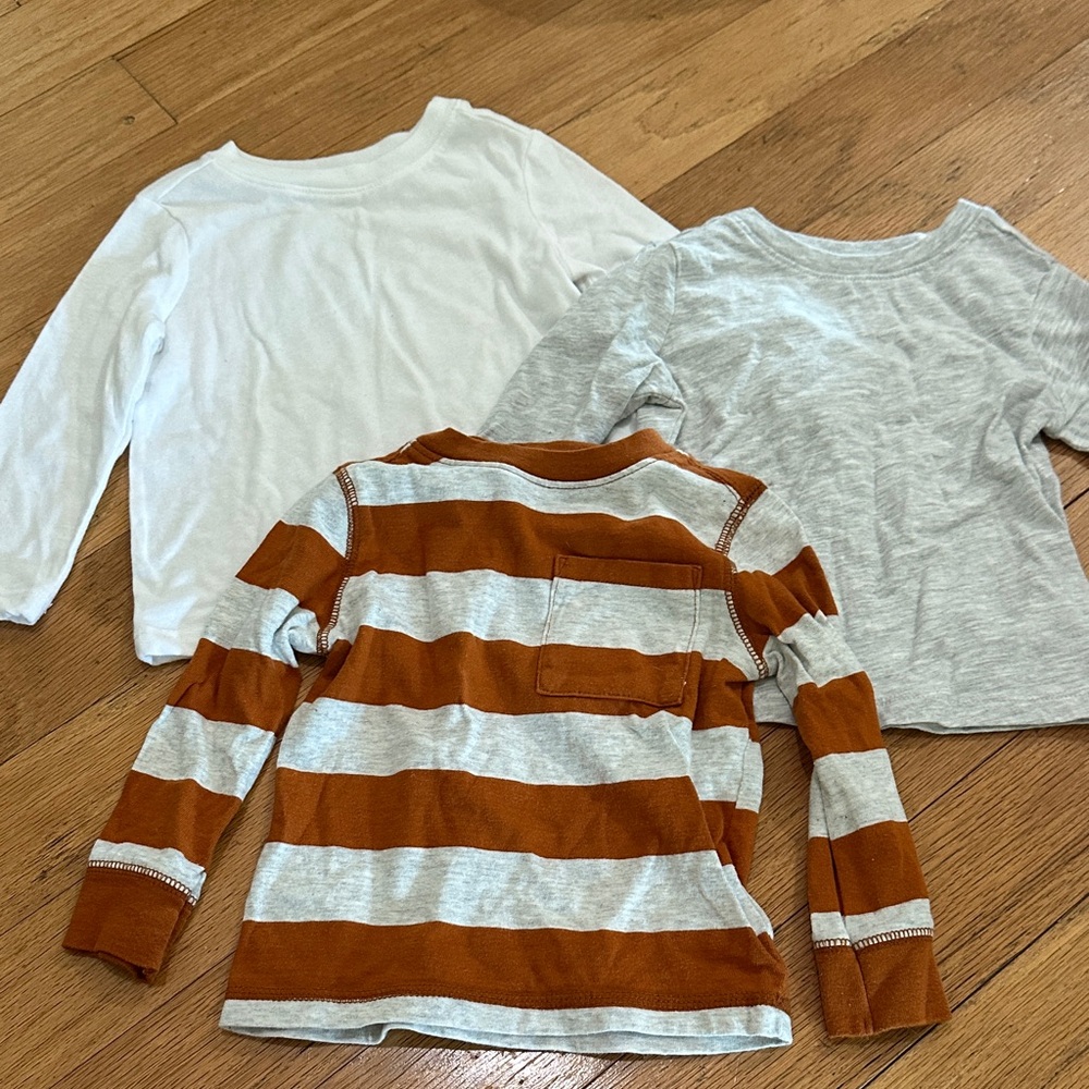 Set of 3 Old Navy Long Sleeve Tees - White, Heather Gray, Brown/Gray Striped